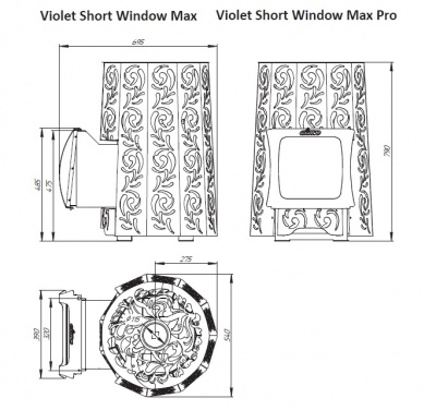 Печь для бани Violet(Вайлет) Short Window Max Grill`D без выносной топки