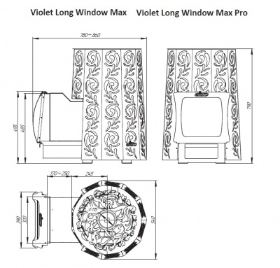 Печь для бани  Violet(Вайлет) Long Window Max Grill`D