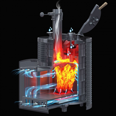 Чугунная банная печь Гефест Авангард 24 (П2) в сетке Тюльпан