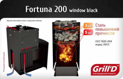 Печь для бани Grill’D Fortuna 200 window black