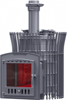 Чугунная банная печь Гефест Авангард ЗК 24 (П2) Ураган в сетке Тюльпан